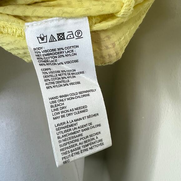 Anthropologie Maeve Victoria Blouse 8 Yellow Lace Ruffle Sleeveless Keyhole Chic - Picture 6 of 11